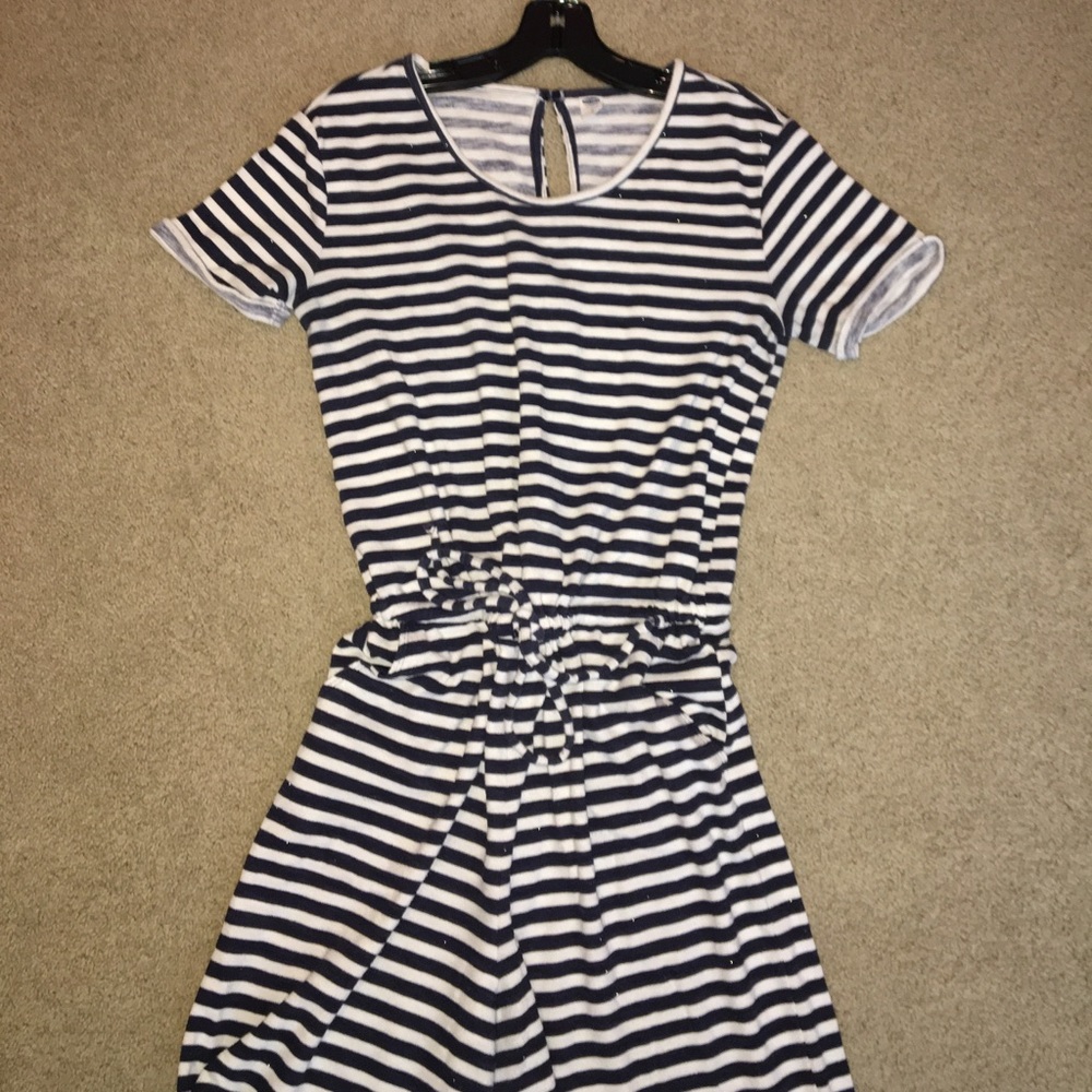 Striped jumpsuit with front tie